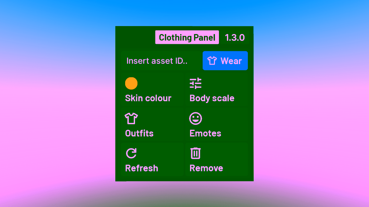 The new main page of the updated Clothing Panel