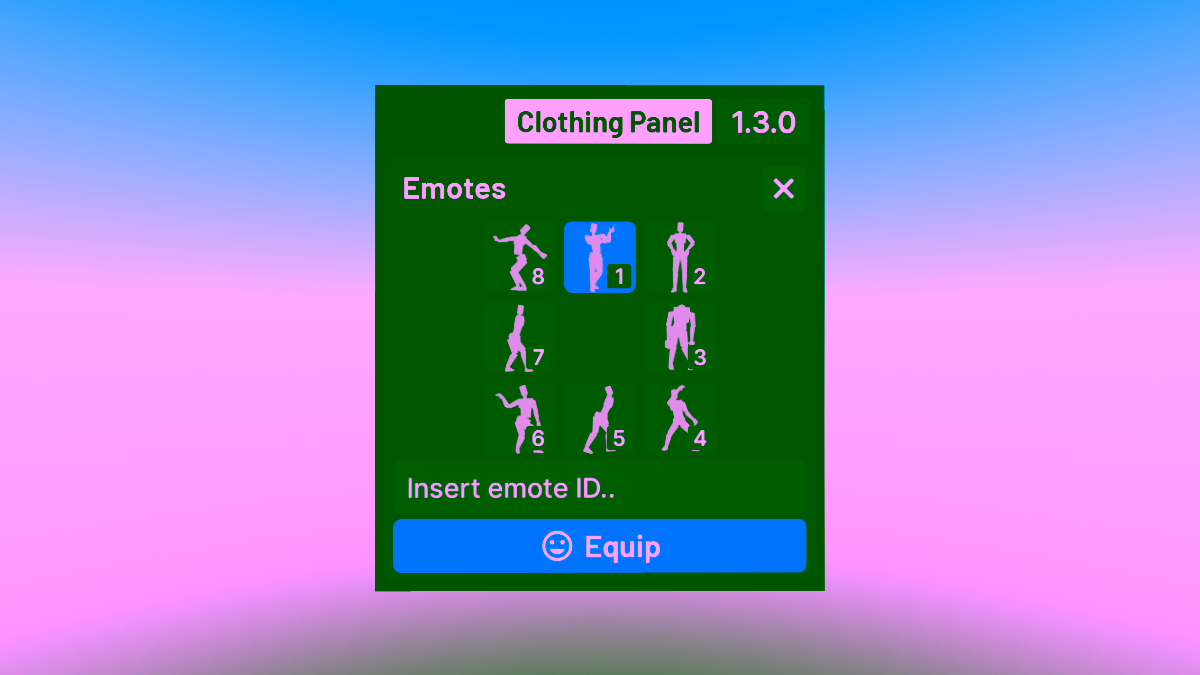 The new emotes menu on the Clothing Panel